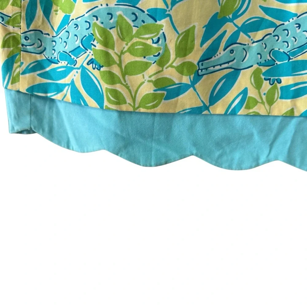 VTG Lilly Pulitzer Mimosa Everglades Alligator Print Skirt Size 4 Blue‎ Yellow